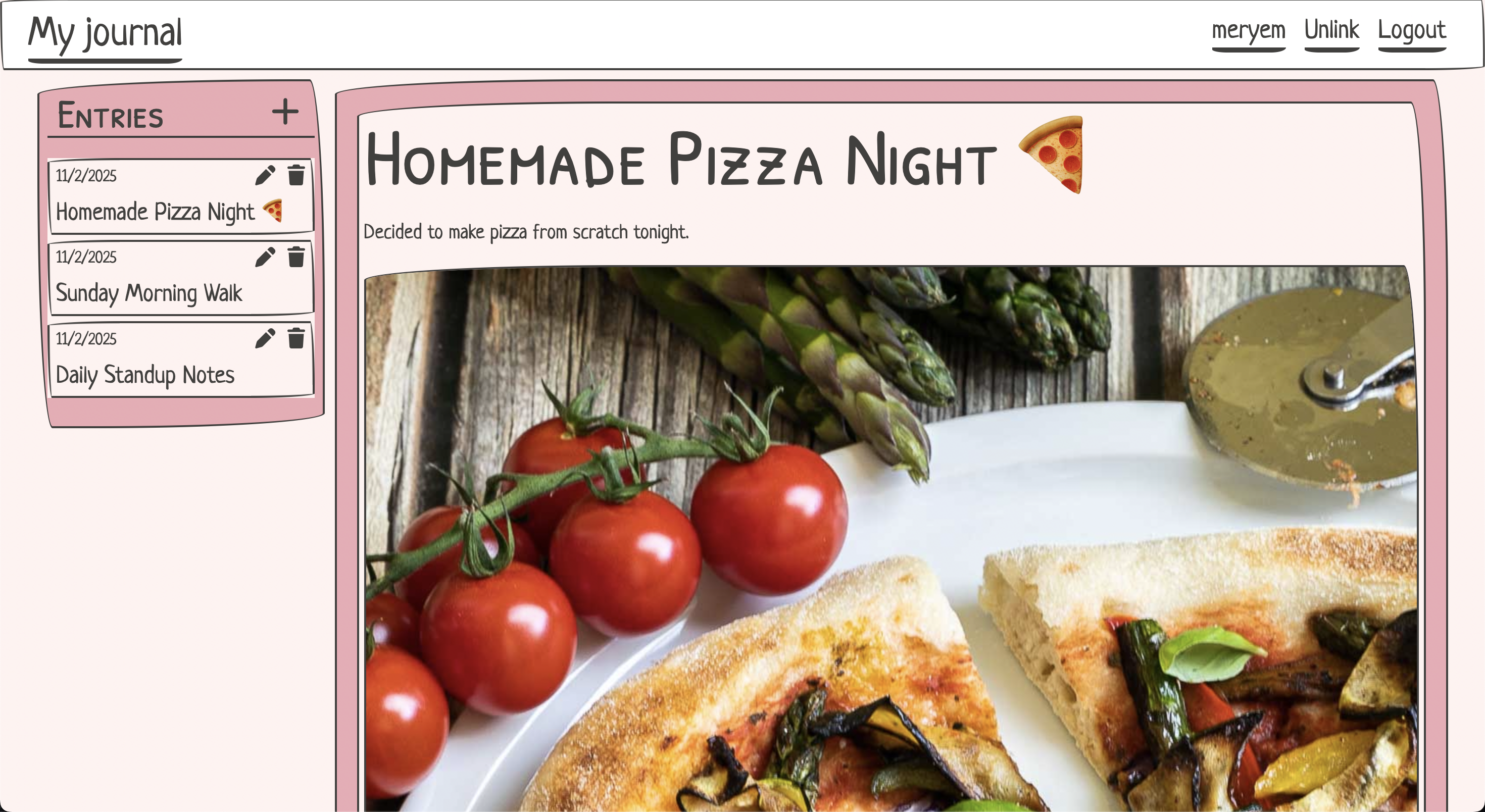 Journaling app screenshot
