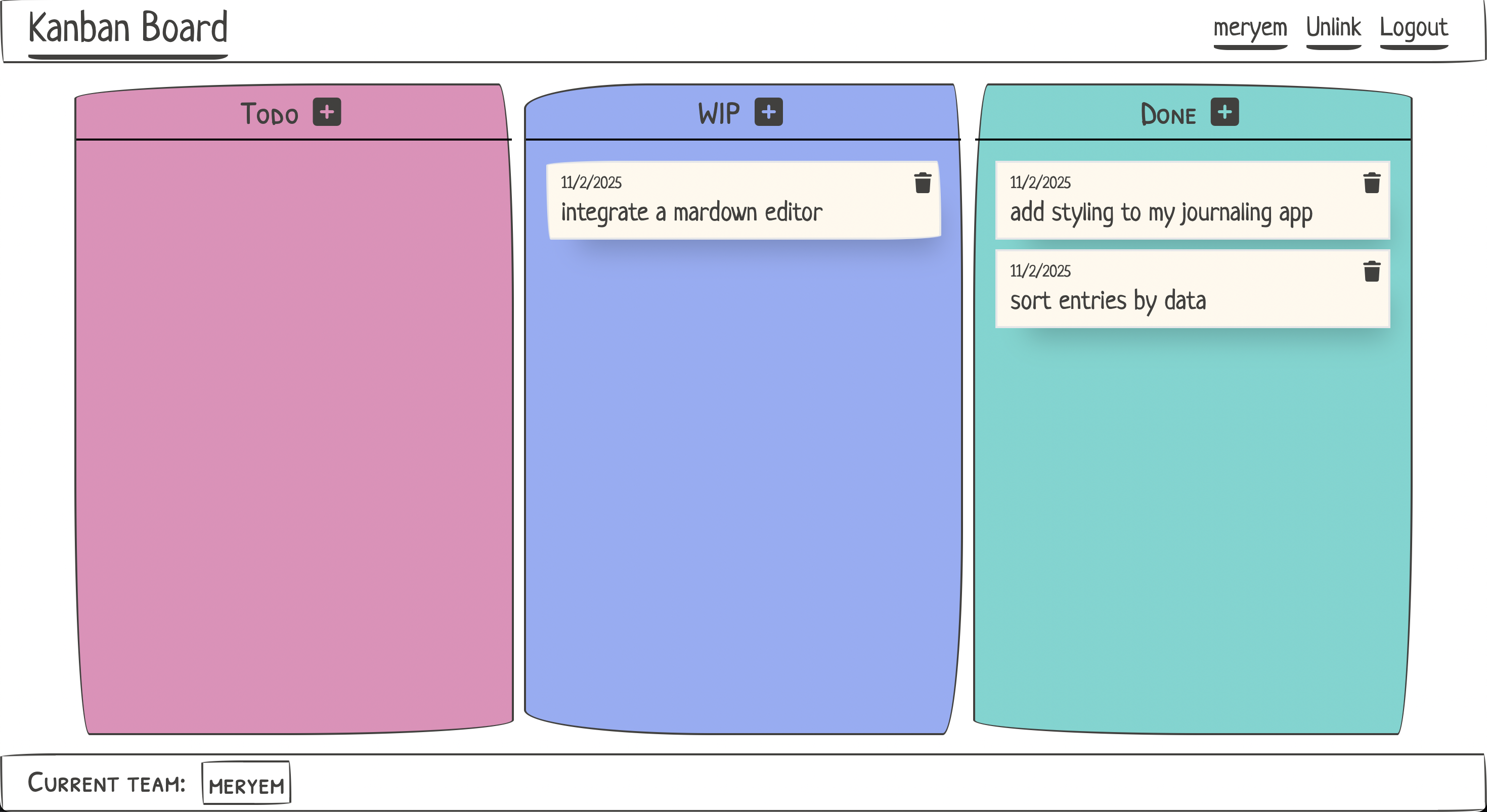 screenshot of kanban board