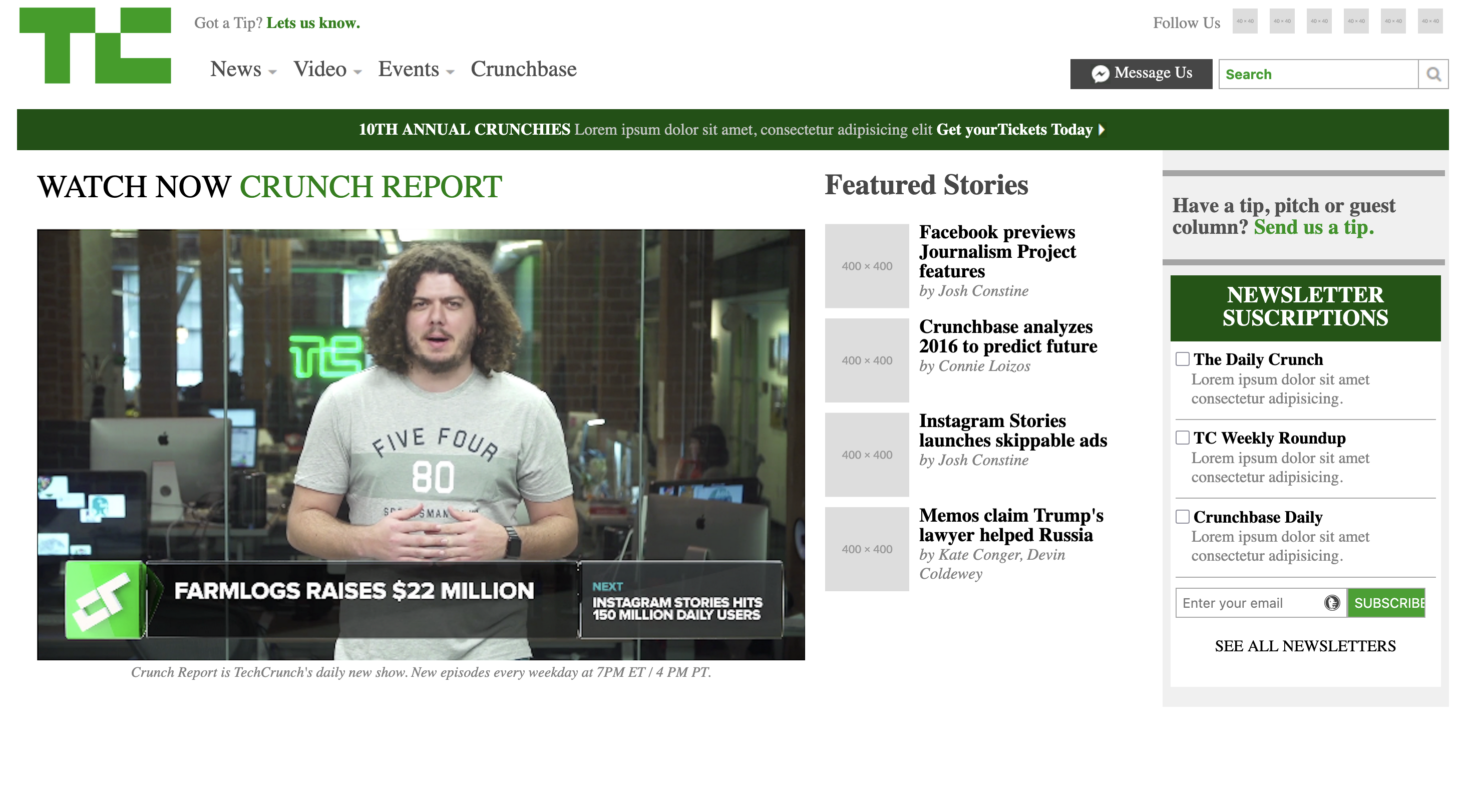 screenshot of techcrunch replica